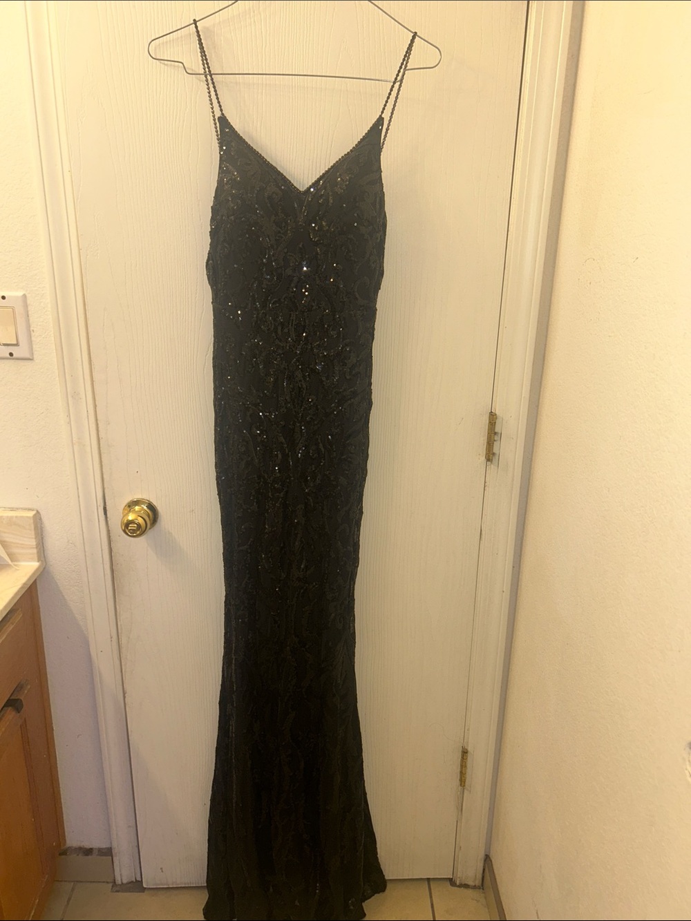 Fashion Nova Black Beaded V-Neck Maxi Dress
